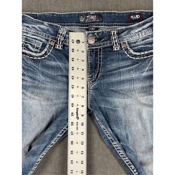 Silver Capri Jeans Women 31 Blue Suki Mid Rise Distressed Stitching Denim Y2K - Picture 5 of 12